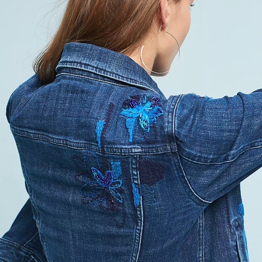 Anthropologie Pilco Sequined Denim Jacket Size Medium - Picture 2 of 4